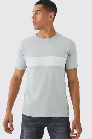 Man Color Block Muscle Fit T-Shirt Met Tekst light grey