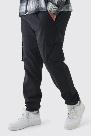 Plus Skinny Fit Elasticated Waist Cuffed Cargo Pants black