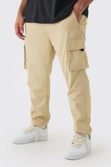 Stone Beige Plus Skinny Fit Elasticated Waist Cuffed Cargo Trousers