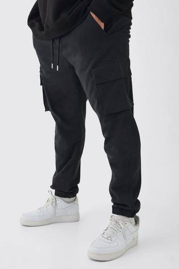 Plus Slim Fit Elasticated Waist Cuffed Cargo Trousers black