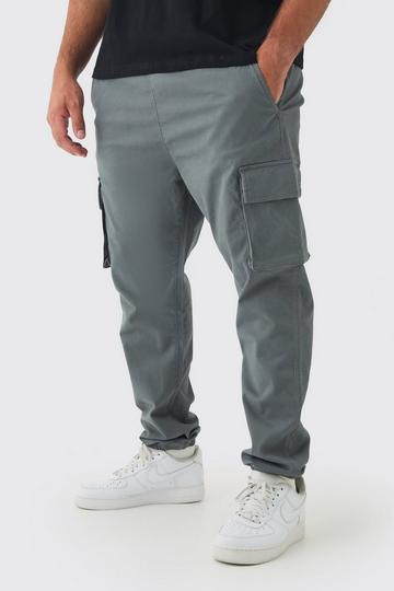 Plus Slim Fit Elasticated Waist Cuffed Cargo Pants charcoal