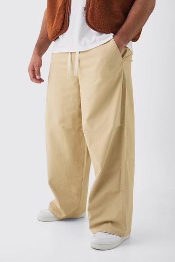 Plus Baggy Fit Elasticated Waist Contrast Drawcord Trousers stone