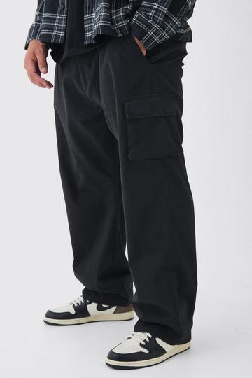 Black Plus Relaxed Fit Fixed Waist Cargo Trousers