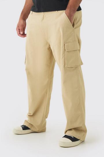 Stone Beige Plus Relaxed Fit Fixed Waist Cargo Pants