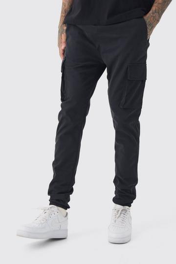 Tall Skinny Fit Elasticated Waist Cuffed Cargo Trousers black