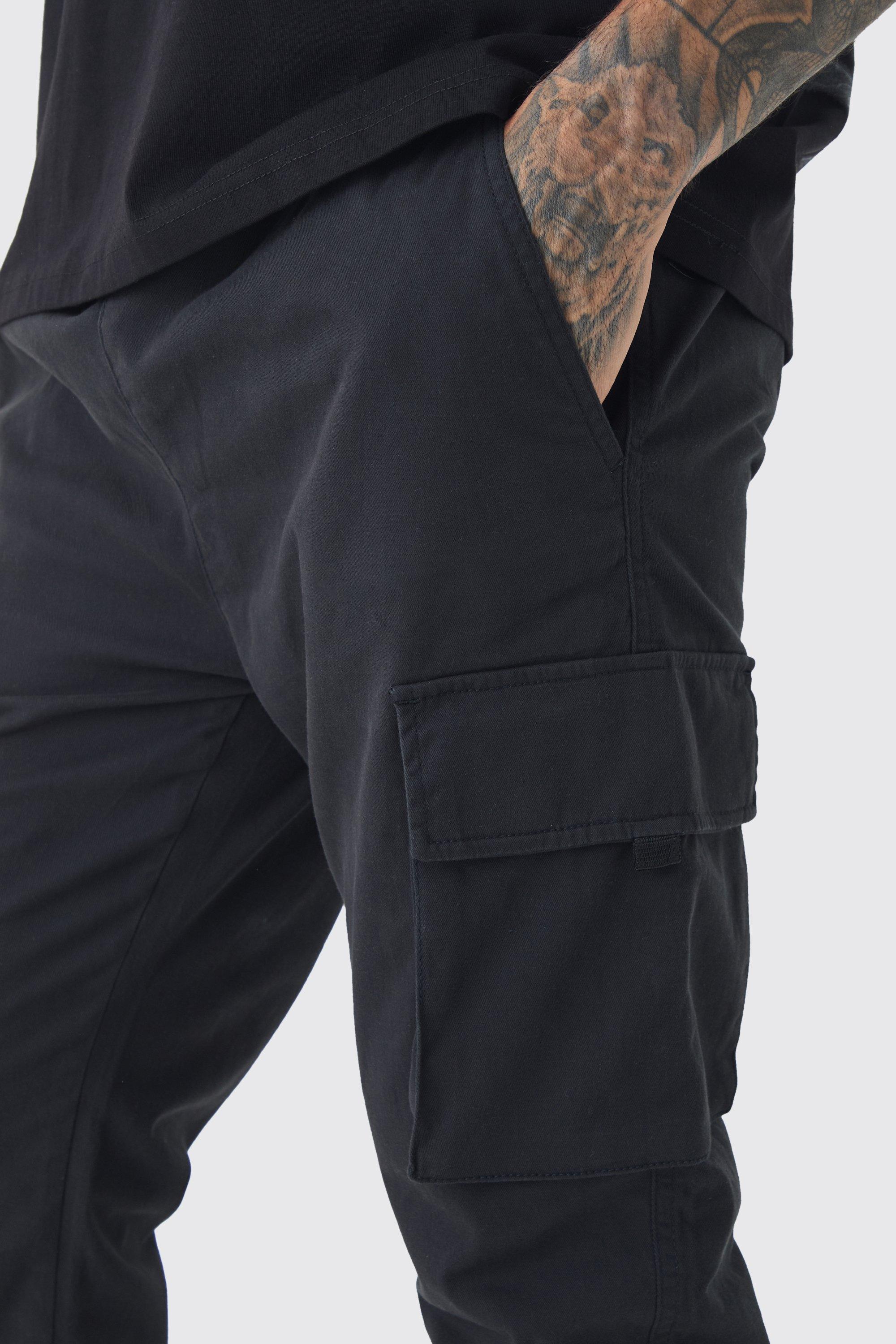 Tall Skinny Fit Elasticated Waist Cuffed Cargo Trousers | boohoo