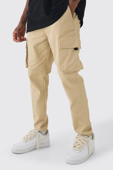 Tall Skinny Fit Elasticated Waist Cuffed Cargo Pants stone