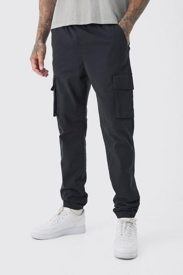 Black Tall Slim Fit Elasticated Waist Cuffed Cargo Trousers