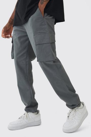 Tall Slim Fit Elasticated Waist Cuffed Cargo Trousers charcoal