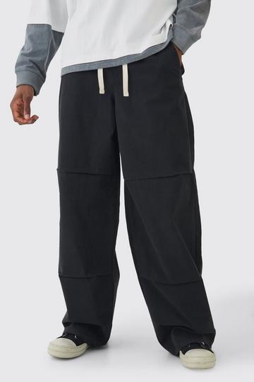 Tall Baggy Fit Elasticated Waist Contrast Drawcord Trousers black