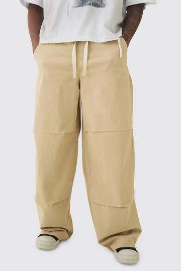 Tall Baggy Fit Elasticated Waist Contrast Drawcord Pants stone