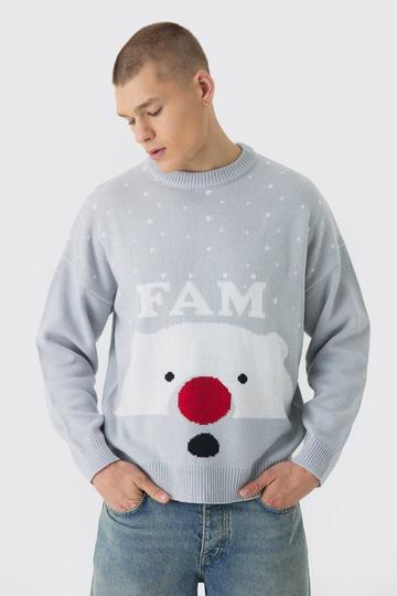 Regular Fit Fam Knitted Christmas Jumper stone