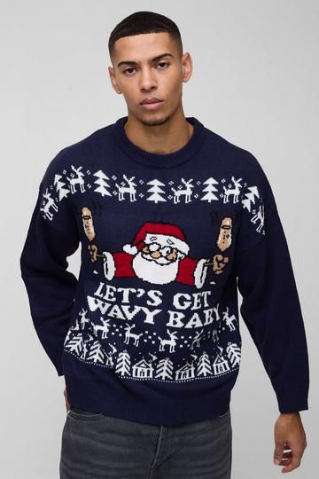 Regular Fit Santa Wavy Knitted Christmas Jumper navy