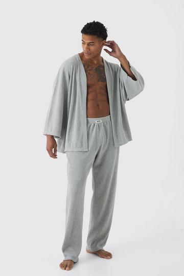 Oversized Waffle Kimono Set grey