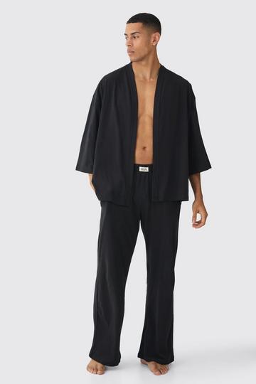 Oversized Kimono & Wide Leg Bottoms Set black