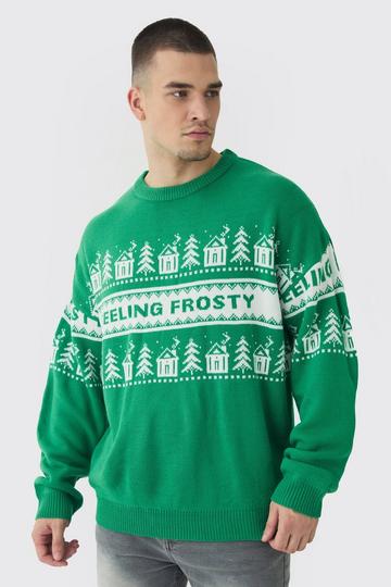 Tall Feeling Frosty Fairisle Christmas Jumper green