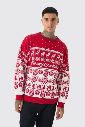 Red Tall Merry Christmas Fairisle Jumper