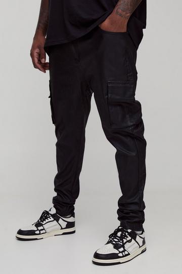 Black Plus PU Coated Super Skinny Cargo Jeans