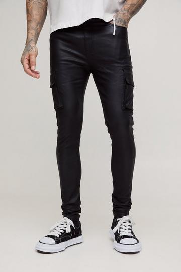 Tall Super Skinny Fit Cargo Jeans Met PU Coating black