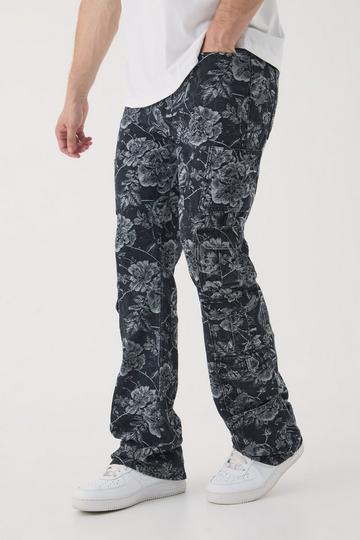 Tall Flared Jacquard Bloemen Cargo Jeans black