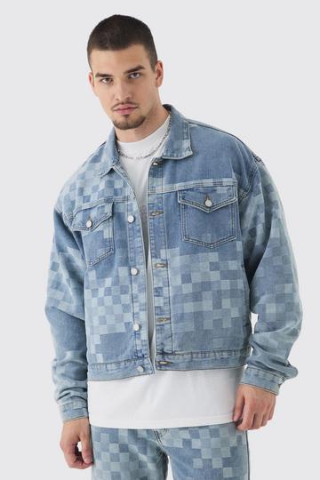 Tall Jacquard Check Denim Jacket dark blue