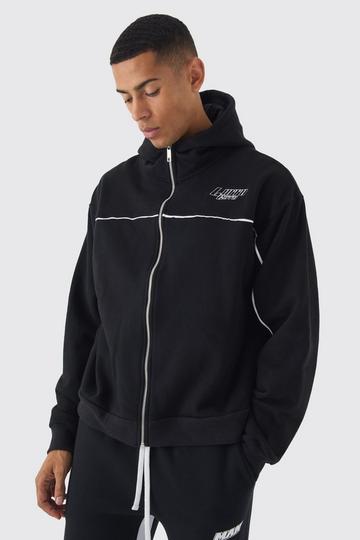 Oversized Boxy Heavyweight Embroidered Hoodie With Piping black