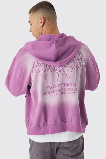 Oversized Boxy Acid Wash Studded Applique Hoodie pink