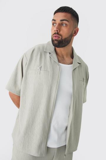 Plus Textured Pleated Zip Up Shirt grey