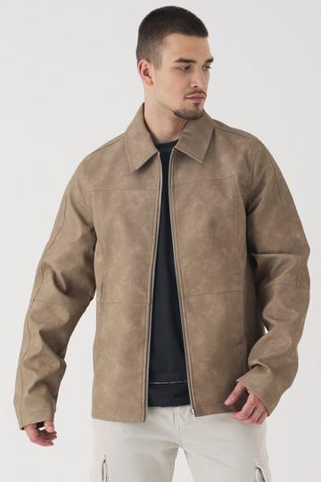 Tall Antiek PU Harrington Jas stone