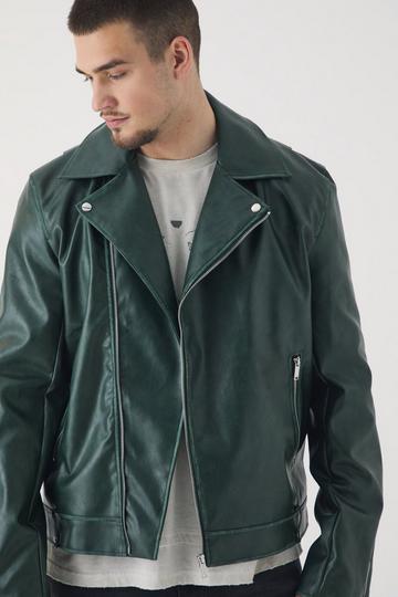 Tall Gebleekte PU Biker Jas green