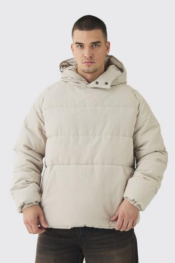 Tall Soft Touch Nylon Hooded Puffer stone