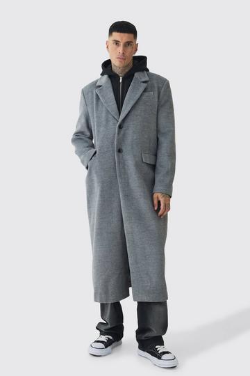 Tall Super Relaxed Hybrid Hooded Wool Overcoat charcoal