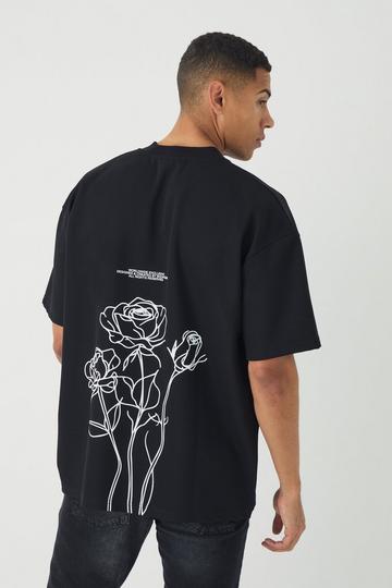 Oversized Verweven Bloemen T-Shirt Met Brede Nek black