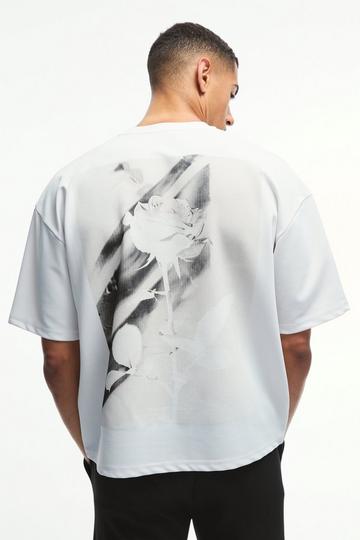 Oversized Boxy Jersey Twill Rose Print T-shirt white