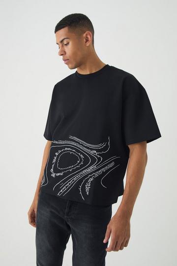 Oversized Boxy Jersey Twill Abstract Embroidery T-shirt black