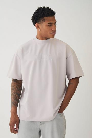 Oversized Extended Neck Jersey Knit Twill Official Embroidery T-Shirt light grey