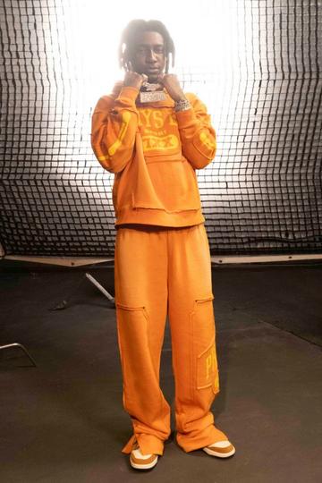 Relaxed Graphic Carpenter Split Hem Brushback Joggers orange