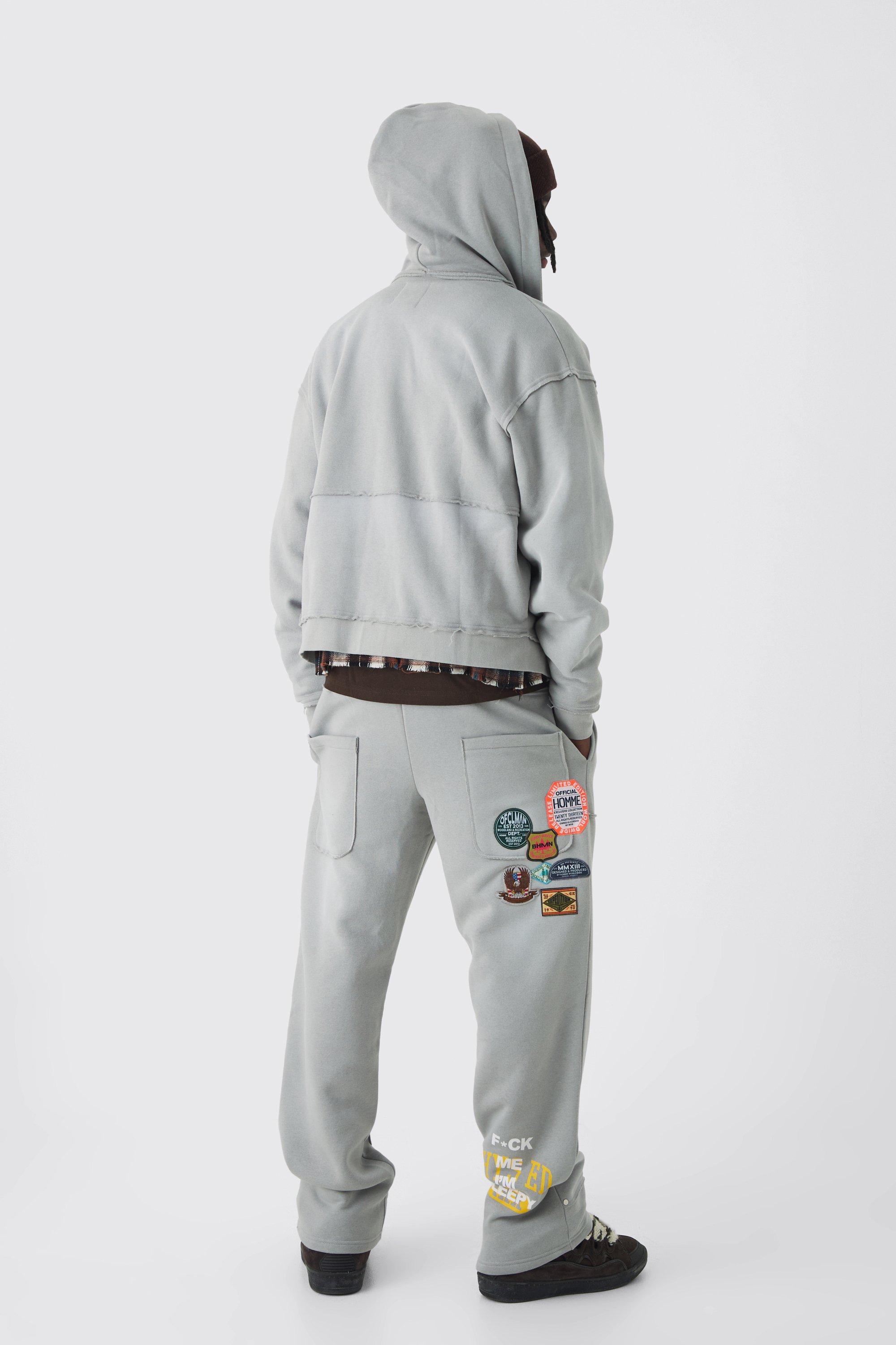 Oversized Applique Distressed Zip Through Brushback Hoodie Oversized Applique Distressed Zip Through Brushback Hoodie