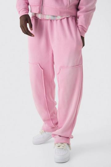 Relaxed Applique Distressed Carpenter Brushback Joggers pink