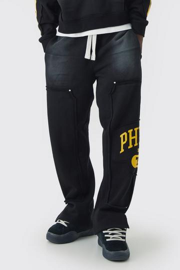 Relaxed Graphic Carpenter Split Hem Brushback Joggers black