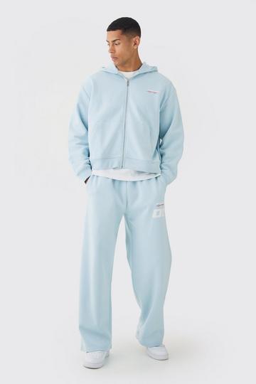 Blue Oversized Boxy Zip Through Moto And Jogger Print Tracksuit