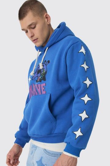 Oversized Graffiti Bear Print Hoodie cobalt