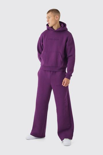 Oversized Boxy Worldwide Emboss Wide Leg Tracksuit purple