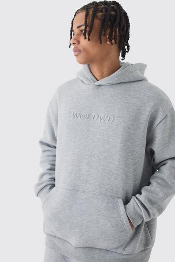 Oversized Embossed Worldwide Hoodie grey marl