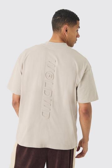 Oversized Worldwide T-Shirt Met Brede Nek En Reliëf taupe