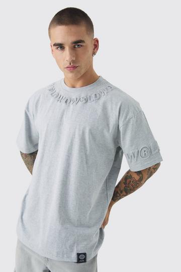 Oversized Worldwide T-Shirt Met Deboss grey marl