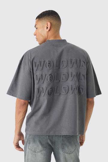 Oversized Boxy Worldwide T-Shirt Met Brede Nek En Deboss charcoal