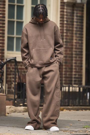 Oversized Boxy Worldwide Debossed Wide Leg Tracksuit dark brown