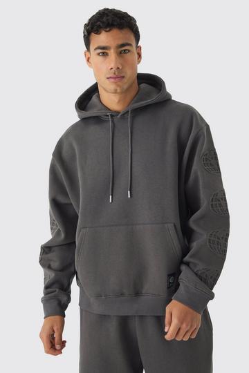 Oversized Boxy Worldwide Hoodie Met Debossing slate