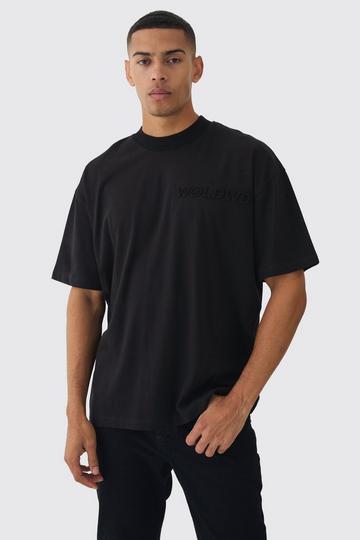 Oversized Extended Neck Embossed Worldwide T-shirt black